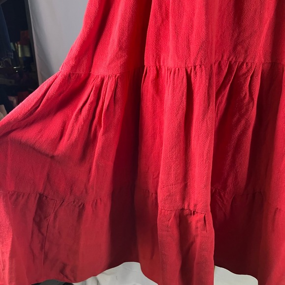 Umgee USA Red Linen Blend Tiered Mini Dress Short Sleeve Casual Womens Small New - Picture 4 of 13